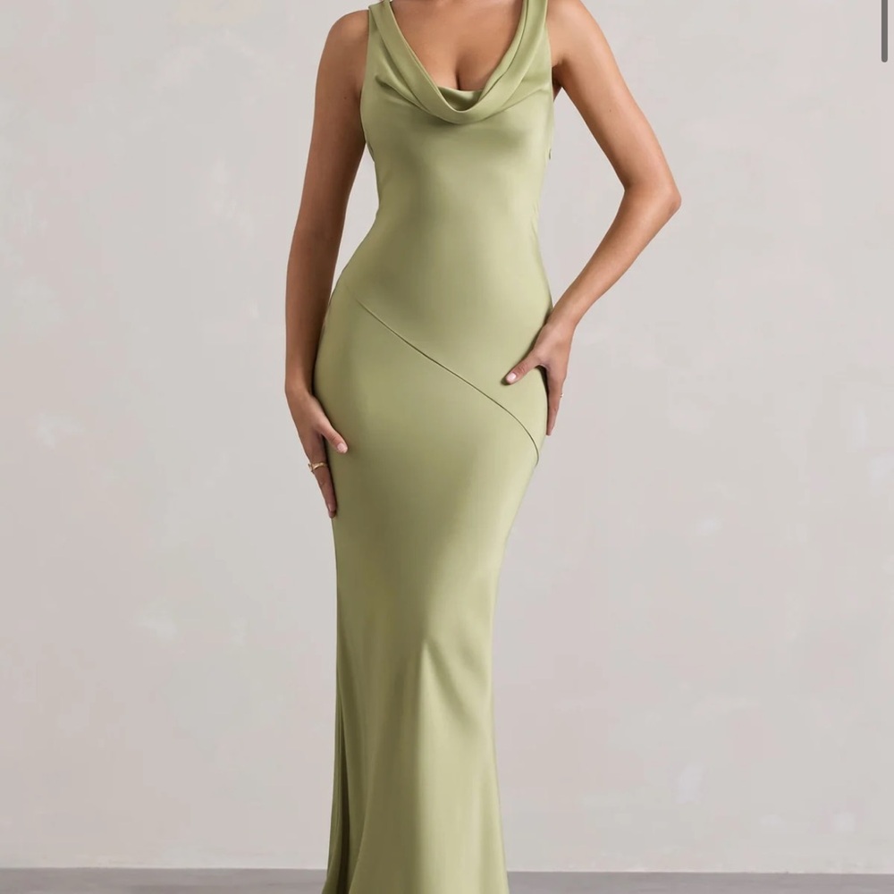Club London Chic Sleeveless Maxi Dress in Olive